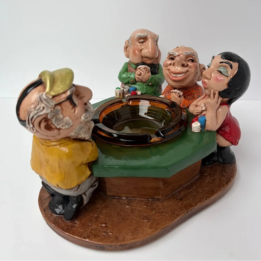 VTG‎ 1973 Chalkware by Prelude Creations Ashtray Poker Table Humor Caricature
